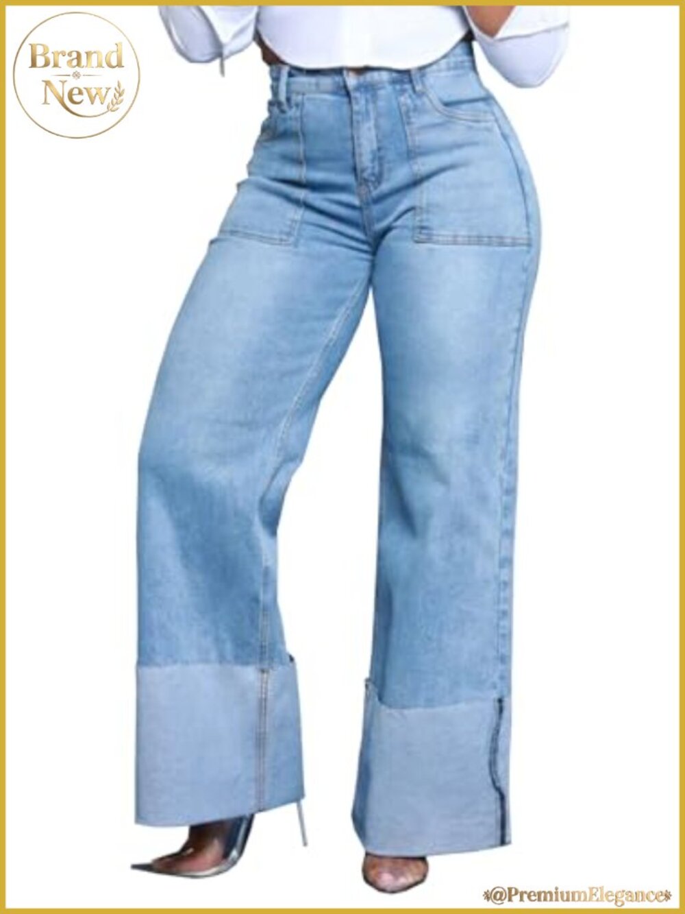 Women's Wide Leg Straight Jeans High Waisted Baggy Stretch Loose Denim Pants